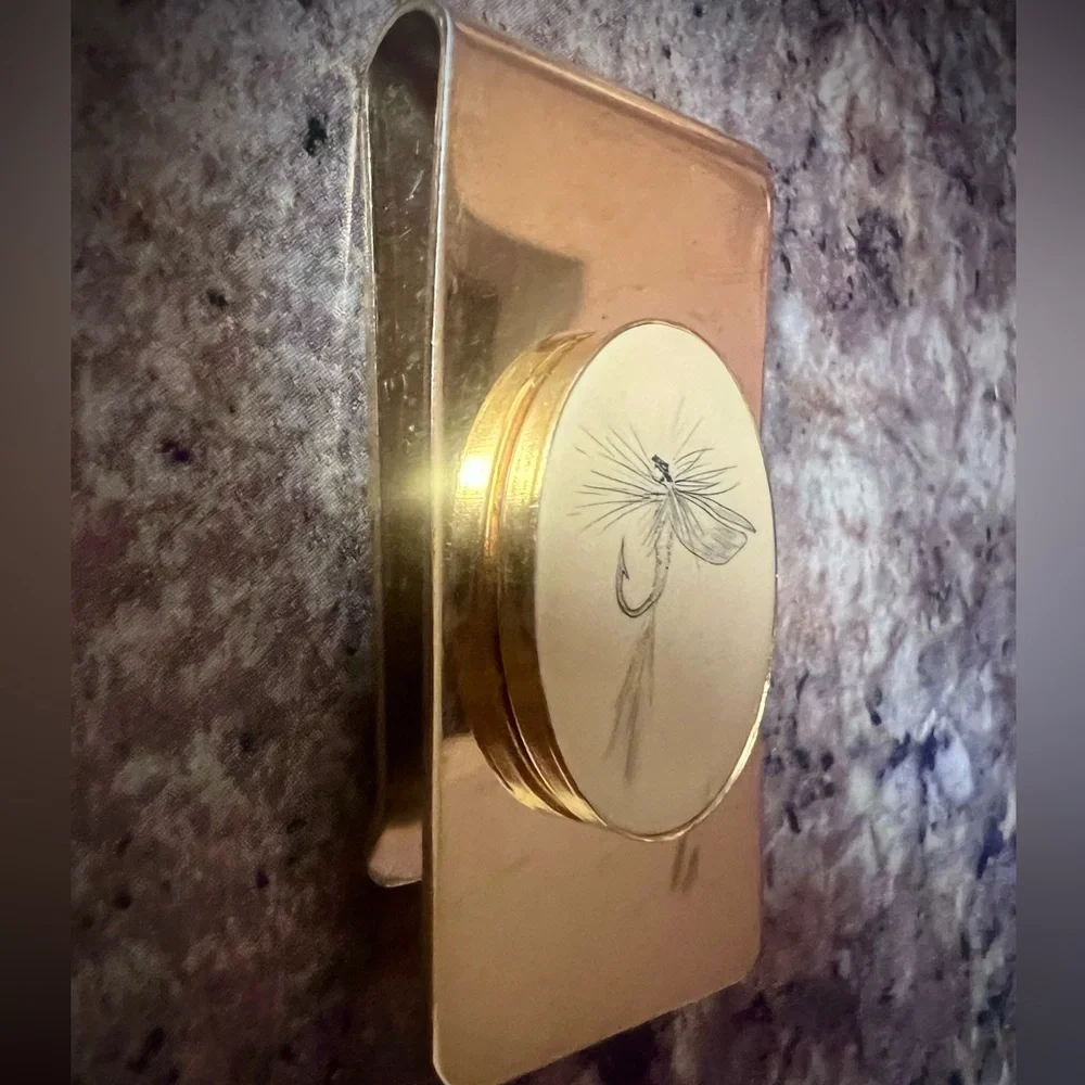 Barlow Vintage Goldtone Fly Fishing Money Clip
